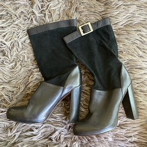 RACHEL ZOE Boots Claudia Black Leather Slouch Heeled Boots Size 8